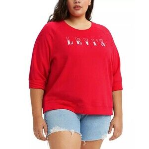 Levi's Sweatshirt Pullover Logo Knit Red Basic Plus Size Long Sleeves